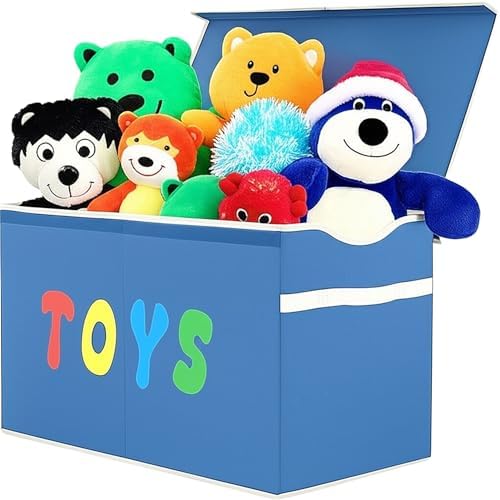 YOLOXO Toy Box Chest, Collapsible Sturdy Storage Bins with Lids, Extra Large Kids Toy Storage Organizer Boxes Bins Baskets for Kids, Boys, Girls, Nursery Room, Playroom, Closet (Classical Blue) by YOLOXO