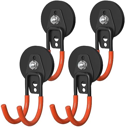 Heavy Duty Magnetic Garage Hooks, 4 Pack 2.59 Inch Large Neodymium Magnet Hooks Magnetic Storage Utility Hooks for Power Drill, Garden Tools,Metal Cabinet, Workshop by Lvoess