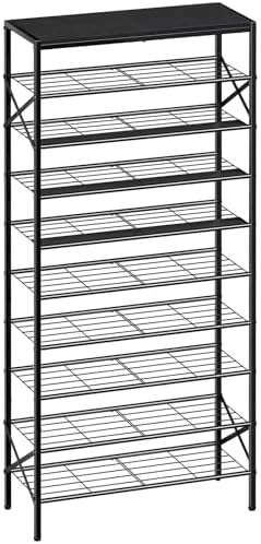 10 Tier Metal Shoe Rack with Wood Top, 30-40 Pairs by UNITSTAGE
