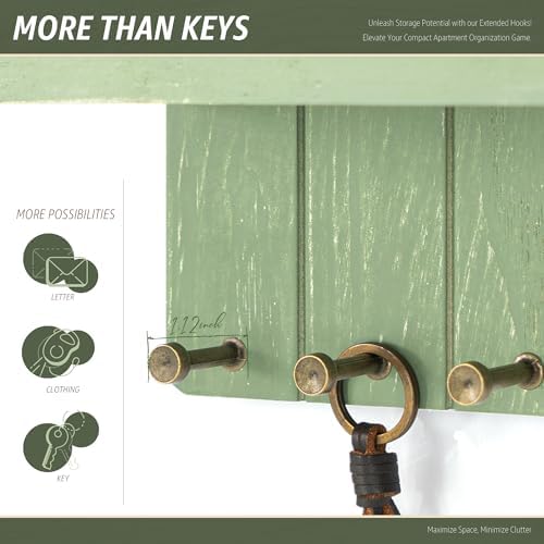 Rebee Vision Key Holder Wall Mount with 4 Key Hooks for Entryway, Green - Image 5