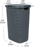 Mind Reader 60L Slim Laundry Hamper, Clothes Basket, Lid, Wicker Style, Plastic, 17.65"L x 13.75"W x 24.15"H, Set of 2, Gray - Image 3