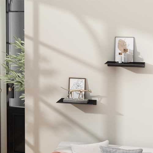 Danpoo 8 inch Small Floating Shelves for Wall Organizer & Storage, Mini Display Shelves, Metal Wall Shelves for Bathroom, Living Room, Kitchen, Bedroom(Matte Black, 2-Pack) - Image 2