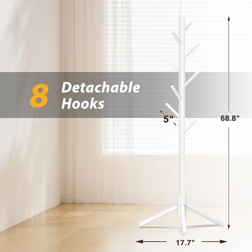 8-Hook Freestanding Coat Rack 3 Adjustable Heights White 2PCS - Image 4