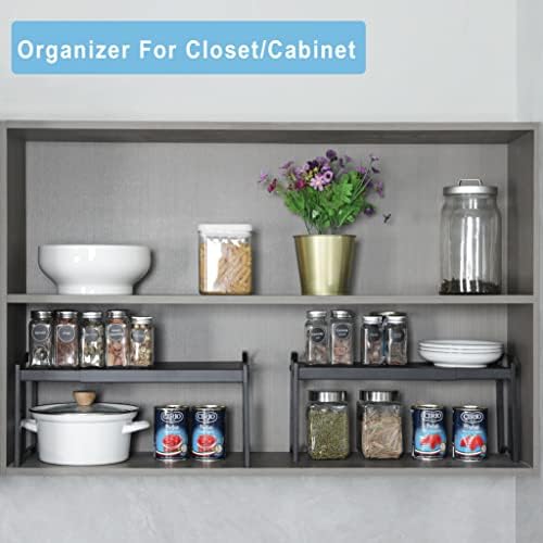X-cosrack 25.5 Inches 3 Pack Expandable Cabinet Shelves, Stackable Shelf Organizer for Kitchen Cabinet Countertop Storage, Adjustable Counter Cupboard Pantry Organizer Shelf Rack Stand Riser, Black - Image 6