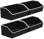 Homsorout Storage Baskets for Shelves - Trapezoid Cube Storage Organizer Bins, Decorative Storage Baskets with Handles, Large Shelves Organizer for Home, Office, Dorm, Black, 4 Pack by Homsorout