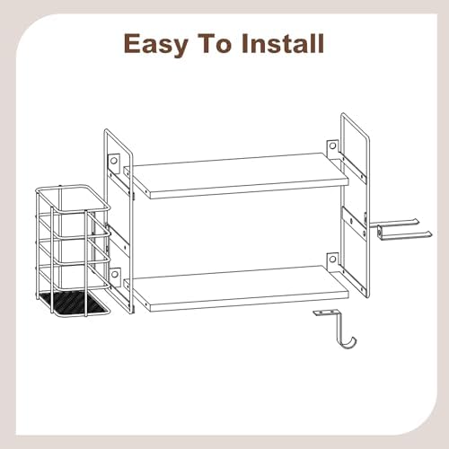 3-in-1 Wall Mounted Hair Dryer Holder with 2 Tier Shelves & Detachable Basket, Space Saving Organizer for Bathroom, Kitchen, Bedroom, Rust-Resistant, Easy Install (White) - Image 7