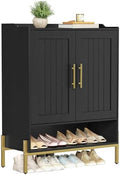 HOOBRO Shoe Cabinet, 5-Tier Shoe Storage Organizer with Doors, Wooden Shoe Cabinet Storage for Entryway, Freestanding Shoe Rack Cabinet with 3 Adjustable Shelves for Hallway, Gold and Black DB41SC01 by HOOBRO
