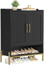 HOOBRO Shoe Cabinet, 5-Tier Shoe Storage Organizer with Doors, Wooden Shoe Cabinet Storage for Entryway, Freestanding Shoe Rack Cabinet with 3 Adjustable Shelves for Hallway, Gold and Black DB41SC01 by HOOBRO