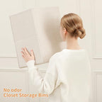 linen closet organizers and storage, Large Storage Baskets, washable, clothes organizer with handle, sweater organizer for closet (Beige, 15¾"x11¾ x9¾) - Image 6