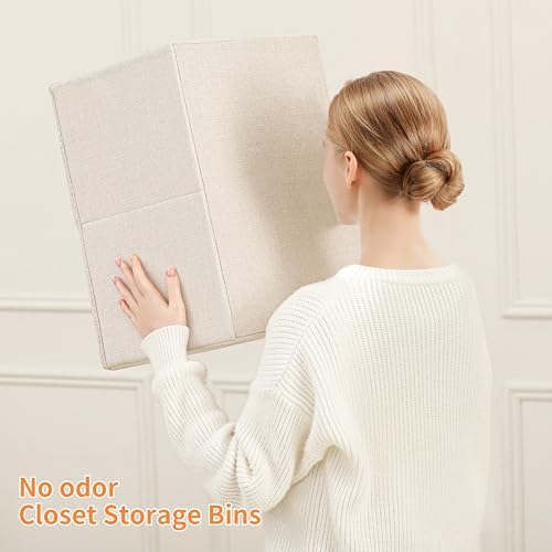 Linen Folding Storage Bins, 3 Pack Large Storage Baskets, Washable, Clothing Storage Bins with Handle, Closet Organizer for Storage Sweater,Sheets(Beige, 18½"x11 x8½) - Image 6