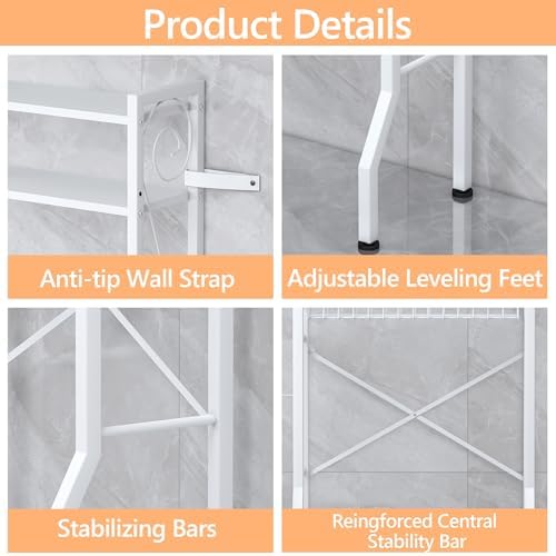 Aduanbang 4 Tier Over The Toilet Storage Rack, Bathroom Organizer Shelf with Basket, Adjustable Shelves, Freestanding Space Saver for Small Bathrooms (White) - Image 6