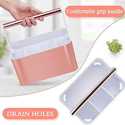 BYUNER Compact Shower Caddy Dorm - Portable Bathroom Caddy Organizer with Handle and Adjustable Divider for College Dorm & Shared Bathroom, Hard Plastic Shower Basket Tote for Toiletry Drainage, Pink - Image 3