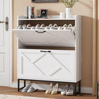 Nicetree Shoe Storage Cabinet with 2 Flip Drawers, Freestanding Shoe Organizer, Shoe Cabinet with Metal Legs, Narrow Shoe Rack Cabinet, Farmhouse Slim Shoe Cabinet for Entryway, Foyer, Hallway, White by Nicetree