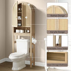 HMstone Over The Toilet Storage Cabinet, Arched Bathroom Organizer and Storage with Rattan Doors and Adjustable Shelf, Space-Saving Freestanding Bathroom Modern Storage Cabinet Over Toilet (Natural) - Image 6