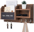 Lwenki Mail and Key Holder – Wall Mount Key Hanger with Shelf and 7 Metal Hooks – Decorative Natural Paulownia Wood Entryway Organizer with Mounting Hardware (16.5”W x 8.7”H x 3.5”D) (Brown) by Lwenki