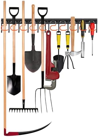 TVKB 34'' All Metal Garden Tool Organizer Wall Mount Garage Organizers and Storage with Hooks Tool Hangers for Shed by TVKB-FB
