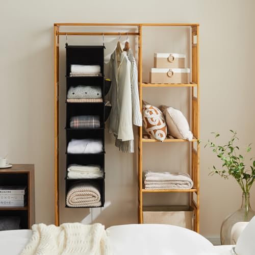 YOUDENOVA Hanging Closet Organizer and Storage, 6-Shelf, 2 Packs, Black | Breathable Fabric, 2 Side Pockets, Clothes Organizer, Hanging Shelves, Closet Storage, College Dorm Room Essentials for Guys - Image 4