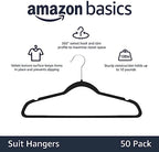 Amazon Basics Slim Velvet Non-Slip Space Saving Suit Clothes Hangers, Closet Organizer, Black, 50-Pack - Image 2