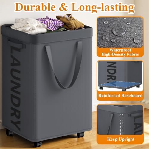 Optish 140L Extra Large Laundry Basket with Wheels and Removable Bag - Image 5