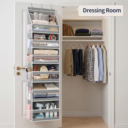 Yecaye 7 Tier Over the Door Organizer, Large Capacity Door Organizer Hanging with Clear PVC Windows, Behind the Door Storage for Bedroom Nursery Closet Laundry Pantry Bathroom, Grey - Image 5