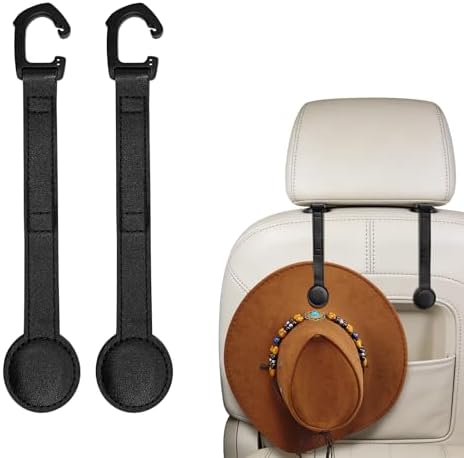 2-Pack Magnetic Cowboy Hat Holder for Truck, Leather Hat Rack Clip for Car Headrest, Travel Hat Hanger Organizer, Strong Grip Keeps Shape, Space-Saving Car Accessories ﻿ by Unknown
