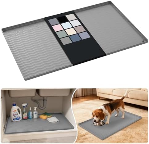 URMONA Waterproof Silicone Under Sink Mat 31'' x 19'' Shelf Liner for Kitchen and Bathroom, Cabinet and Counter Protector, Storage and Organizers, Litter Mat, Pet Cat Puppy Essentials(Beige) by URMONA