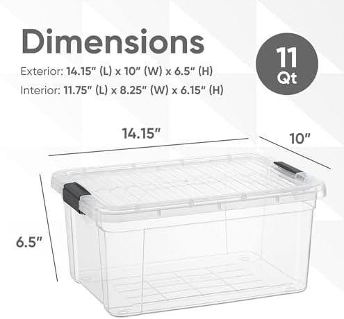 Superio 11 Quart Clear Plastic Storage Boxes with Lids, Stackable Organizer Containers, BPA-Free Storage Bins for Home, Office, School & Dorm, 8 Pack - Image 2