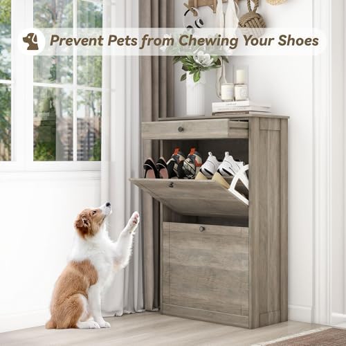 Shoe Cabinet with 2 Flip Drawers, Freestanding Shoe Storage Organizer - Image 6