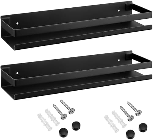 Lallisa 2 Pieces Stainless Steel Shelf Bathroom Shower Floating Shelves Wall Mounted Shower Caddy Basket Shelf Storage Organizer Shelves for Bathroom, Kitchen, Living Room(11.81 Inch/ 30 cm,Black) by Lallisa
