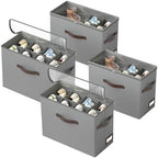 OIAHOMY 4 Pack Shoe Organizer for Closet, Foldable Shoe Storage Bins with Adjustable Dividers, Stackable Oxford Cloth Sneaker Boxes for Entryway Bedroom, Fits Up to 32 Pairs, Grey by MasterofSpaceOptimization