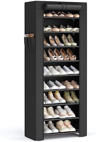 SONGMICS 10-Tier Shoe Rack with Cover, Shoe Storage Cabinet for 27-35 Pairs by Unknown