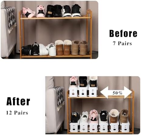 12 Pack Shoe Slots Organizer Adjustable Level Shoe Stacker Holder Storage Space Saving Sneakers Display Tray Rack for Closet (White, 12Pack) - Image 5