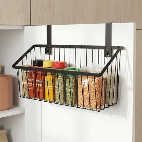 LeleCAT Grid Storage Baskets with Hooks, Over Cabinet Door Organizer, Wire Basket Hanging Storage Organizer, Kitchen Bathroom Organizer (Black, Extra Large) - Image 3