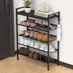 Shoe Rack for Entryway, 5 Tier Height-Adjustable Metal Black Shoe Rack by Refrze
