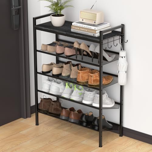 Shoe Rack for Entryway, 5 Tier Height-Adjustable Metal Black Shoe Rack by Refrze