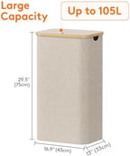 Lifewit 105L Laundry Basket with Lid, Clothes Hampers for Laundry with Bamboo Handles and 1 Removable Bag, Large Foldable Laundry Hamper for Bedroom, Bathroom, Dorm, Laundry Room, Beige - Image 3