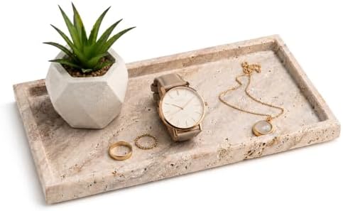 Beige Travertine Stone Decorative Tray, for Perfume, Jewelry, Vanity Decor and Bathroom Countertop, Large 11.6"x6" Made with One Pieces Stone Catchall Tray for Kitchen, Coffee Table, Candle by KikDai
