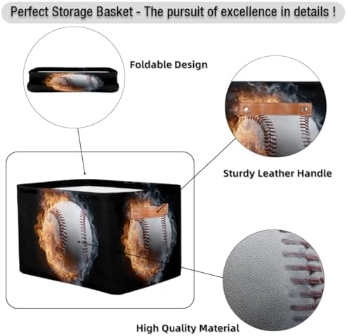 Baseball Fire Storage Basket Toy Storage Bins Collapsible Cube Organizer - Image 6