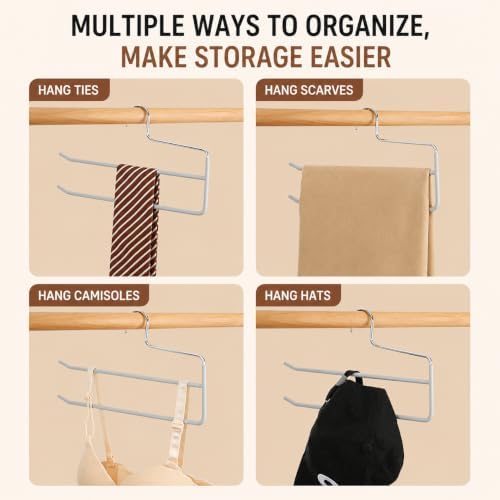 Pants Hangers for Closet, Open Ended 2 Tier Hanger with Space Saving Dual Layer Design, Non Slip PVC Coated Metal Construction, Closet Storage Solution for Pants, 10 Pack, Gray - Image 6