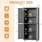 71" H Metal Tool Storage Cabinet with Lock and Wheels, Heavy Duty Garage Cabinet with 4 Doors and 2 Adjustable Shelves, Tool Organizer with Pegboard for Garage, Warehouse (Black&Gray, 71" H) - Image 3