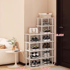 Bamboo Shoe Rack 12 Tier- Vertical Shoe Rack for Small Spaces, Tall Narrow Shoe Rack Organizer for Closet Entryway Corner Garage and Bedroom,Skinny Shoe Shelf with Free Stackable DIY White Storage - Image 2