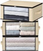 HomeHacks 3-Pack Clothes Organizer Storage Bags, 35L Storage Bins, Beige | Foldable Storage Box Container with Zippers, Clear Window, Reinforced Handles for Closet, Dorm, Pillows, Bedding, Sweater by HomeHacks