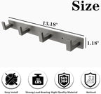 Coat Rack, Heavy Duty Stainless Steel 4 Tri Coat Hook Hanger, Wall Mounted Storage Wall Hooks, Rustic Clothes Hook/Key Hook Rail for Bathroom Kitchen Entryway(4 Hook Grey) - Image 4