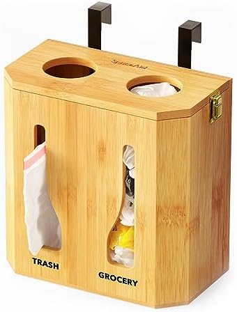SpaceAid Bamboo 2 in 1 Garbage Bag Roll Holder & Dispenser, Under Sink Organizer for Kitchen Storage by SpaceAid