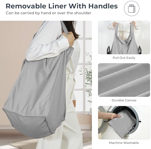 STO STO Laundry Hamper 4 Section, 140L Rolling Laundry Sorter Cart with Removable and Washable Liner Bag, Clothes Hamper with Wheels and Metal Handle for Laundry Room and Bedroom, Gray - Image 4