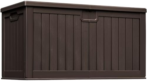 Greesum 230 Gallon HDPE Outdoor Storage Box with Removable Dividers, Weatherproof Oversized Deck Box for Patio, Garage, Garden, Brown by BuynowfromGreesum