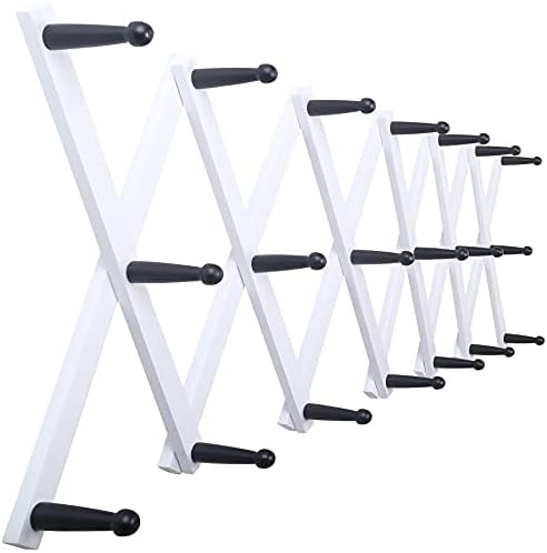 SKOLOO Hat Rack for Wall with 20 Hooks, Solid Wooden, Modern, Expandable Coat Rack Wall Mount for Coats, Hats, Bags, Baseball Caps, Black on White by SKOLOO