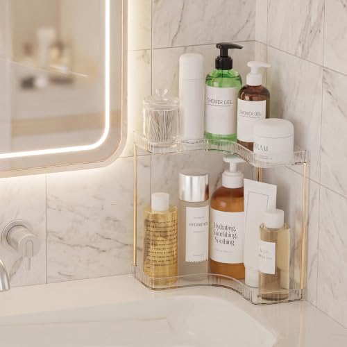 Bathroom Counter Organizer, 2-Tier Corner Shelf for Vanity, Clear - Image 5