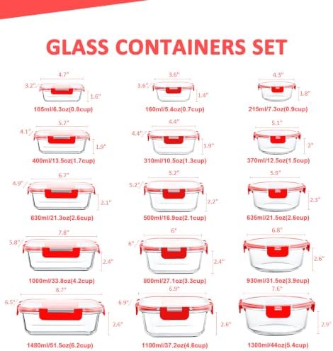 KOMUEE 30 Pieces Glass Food Storage Containers Set, Red - Image 2