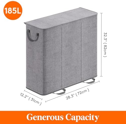 Lifewit Triple Laundry Hamper with Lid, Removable Laundry Bags, Gray - Image 6